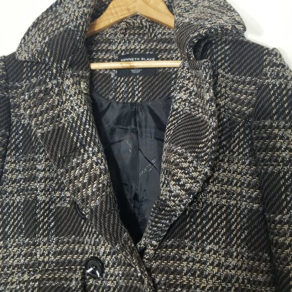 Kenneth Blake Double Breasted Pea Coat Jacket Plaid Wool Blend Pockets Large - Picture 13 of 13